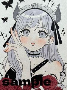  手描きイラスト オリジナル 手描き 女の子 原画 イラスト コピック デビル かわいい ハガキサイズ ハロウィン