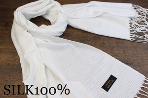 新品【シルク100% SILK】無地 ホワイト WHITE 白 Plain 大判 ストール 訳あり