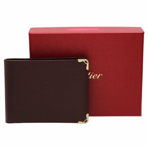 ★C2378 未使用!! カルティエ マスト レザー 二つ折り財布 ボルドー×ゴールド金具 Cartier メンズ レディース★