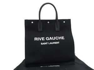 1円 ■美品■ SAINT LAURENT サンローラン リヴゴーシュ キャンバス×レザー トートバッグ ショルダー 肩掛けかばん ブラック系 BJ4122