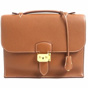 美品▼HERMES エルメス サックアデペッシュ 27 トリヨンクレマンス ゴールド金具 レザーセカンドバッグ ゴールド 仏製 メンズ □Q刻印 鍵