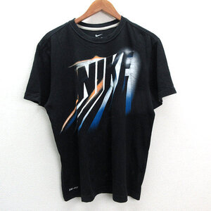 s■ナイキ/NIKE DRI-FIT ロゴプリント 半袖Tシャツ【XL】黒/MENS/26【中古】