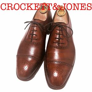 412.CROCKETT&JONES製 クロケットアンドジョーンズ製 ジョージクレバリー アデレード レザーシューズ セミブローグ 革靴 ブラウン 6.5E