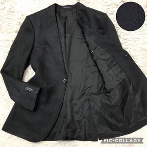 希少L！エンポリオアルマーニ【極上を纏う】EMPOLIO ARMANI テーラードジャケット ブラック VINCENT LINE 総柄刺繍 1B 総裏地 艶 高級 48