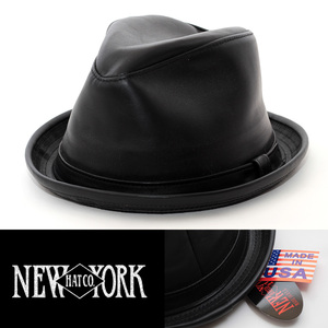 レザーハット 中折 帽子 ニューヨークハット NEW YORK HAT Lambskin Fedora ハット XLサイズ ブラック 9204-BLK USAブランド 正規