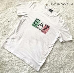 美品/XL●エンポリオアルマーニ Tシャツ イーグルロゴ エンブレム 半袖 カットソー ホワイト 白 トップス EMPORIO ARMANI LL 50