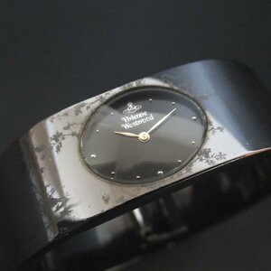 美品 Vivienne Westwood ヴィヴィアンウエストウッド トワレ柄 クォーツ 2針式 バングルウォッチ 腕時計 VW-9322 ブラック文字盤