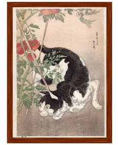 高橋松亭　『トマトと黒猫』 木版画 1932年 原寸サイズ 複製 高品質◆ 川瀬巴水 吉田博 斉藤清 小原古邨 版画 浮世絵 新版画 猫