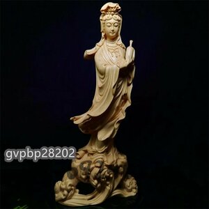 極上◆美品木彫り 桧木製 観音像 置物 仏壇仏像 観音菩薩 祈る 厄除け