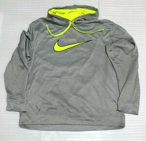 ☆NIKE better world.com ナイキ フーディー上着フード部2重生地パーカー XXL大きなサイズ3L スポーツ THERMA-FITスウェット蛍光GLAYグレイ