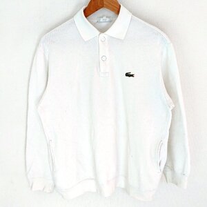 (^w^)b CHEMISE LACOSTE ラコステ 80s 90s ヴィンテージ 長袖 プルオーバー ボタン 台襟 スウェット シャツ トレーナー 白 size4 O11402DD