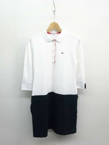 EZ1346●LACOSTE ワンポイント7分袖ワンピース●42●白 紺