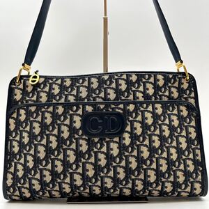 【未使用】 希少 レア Christian Dior クリスチャンディオール トロッター トートバッグ 肩掛け ロゴ ヴィンテージ ネイビー キャンバス 