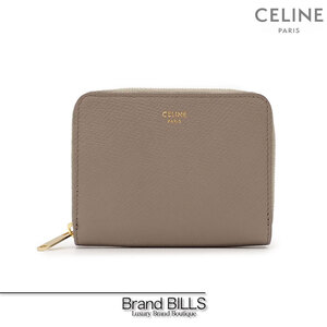 未使用品 CELINE セリーヌ コンパクトウォレット 小銭入れ ミニ財布 10B66 レザー ぺブル グレージュ ゴールド金具