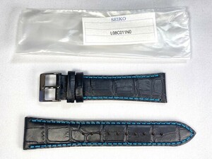 L08C011N0 SEIKO 22mm 純正レザーベルト 7T92-0NK0/SNDD71用 ブラック 水色ステッチ ネコポス送料無料