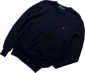 POLO RALPH LAUREN ☆ ウール ニット Ｖネック セーター ブラック 黒 L 秋冬 インナー ジャケットスタイル 古着 ポロラルフローレン■S2507