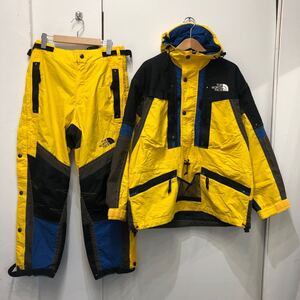 90s THE NORTH FACE ノースフェイス スキーウェア 2点セット メンズ L イエロー ブルー TNF-607 ナイロンジャケット サロペット 日本製 