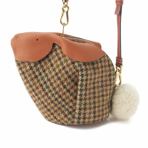 【ロエベ】Loewe　バニー ツイード×レザー チェック ショルダーバッグ ブラウン 【中古】【正規品保証】194203