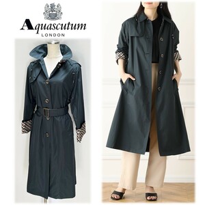 《Aquascutum LONDN アクアスキュータム》新品 フード取り外し可能 超耐久性素材使用 レインコート レインウェア 雨具 保存袋付 M A9913