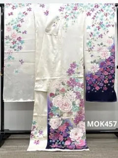 振袖 仮絵羽 ラメ刺繍 金彩 紋意匠 洋花 正絹 未仕立て品 八掛付き