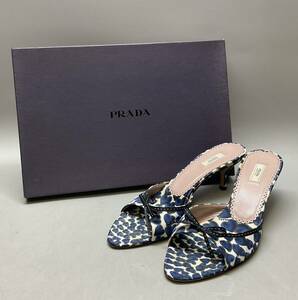 ⑨ PRADA ミュール ハート柄 リボン ヒール サンダル 37 24センチ