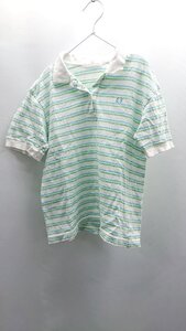 ◇ ⊂Φ FRED PERRY フレッドペリー コットン100% ボーダー柄 半袖 ポロシャツ サイズM ホワイト系 レディース E