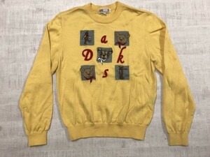 ダックス DAKS レトロ トラッド テディベア ハイゲージ ジャガード ウール ニットセーター プルオーバー レディース M 黄色