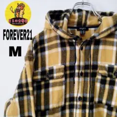 usa古着 FOREVER21 ネルシャツパーカー　M イエロー　ブラック