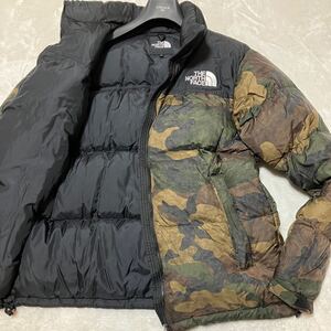 希少XLサイズ THE NORTH FACE ダウンジャケット ヌプシ カモフラ メンズ ノースフェイス 迷彩 カーキ ブラック アウター 2way フード収納可