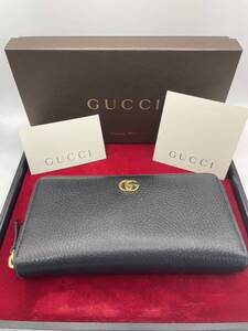 GUCCI グッチ ラウンド ファスナー レザー 長財布 456117 GG マーモント ブラック レディース