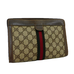 1円 ■ 美品 グッチ セカンドバッグ GGスプリーム ブラウン系 レディース カジュアル 普段使い GUCCI ■E.Bii.Gt-05