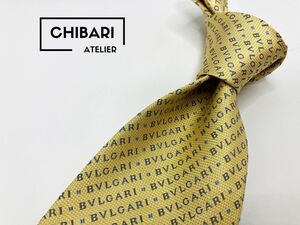 【超美品】BVLGARI　ブルガリ　全面ロゴレタッチ柄 ネクタイ 3本以上 送料無料 メンズ イエロー　0105259