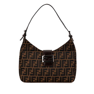 フェンディ ズッカ ワンショルダーバッグ ブラウン ブラック キャンバス レザー レディース FENDI 【中古】