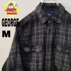 usa古着 GEORGE ネルシャツ　M ブラック　グレー　オンブレチェック