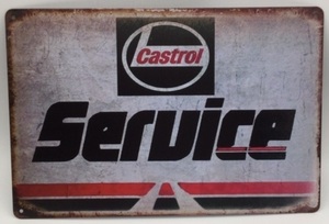 送料無料 カストロール　サービス 金属製 メタルサインプレート Castrol Service　モーターオイル　エンジンオイル 看板 ブリキ