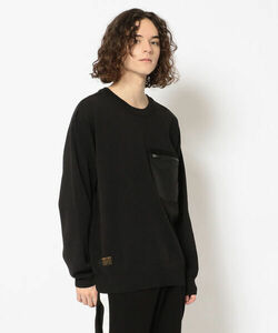 定価10780円 AVIREX ジップ ポケット クルーネック ニット LONG SLEEVE ZIP POCKET CREW NECK KNIT ブラック Mサイズ 新品