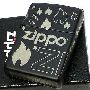 ZIPPO ライター ブラック ジッポロゴ フレームデザイン 炎 おしゃれ 4面加工 艶消し Zippo Design メンズ かっこいい ギフト