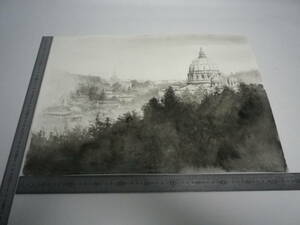 「イタリアの風景 6 」水墨画【坂垣内 将泰】作者直筆原画「真作」P10号ハーネミューレ紙(経年保管品)【送料無料】00700118