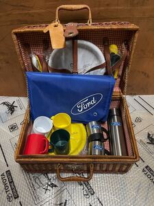 FORD PICNIC BASKET ヴィンテージピクニックバスケット 食器セット アウトドア 保管品