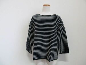 (56687)ユニクロ　UNIQLO　レディース　ボーダー　カットソー　半端袖　ネイビー×ホワイト　XL　USED