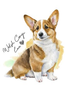 ポストカード【 Welsh Corgi / ウェルシュ・コーギー・ペンブローク 】イラスト アート 水彩画風 パステルカラー はがき -1