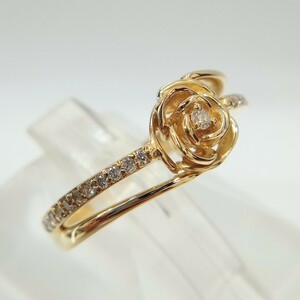 K18 18金 イエローゴールド 750 石0.17ct 13号 3.0g 花 フラワー 薔薇 ローズ 店舗受取可