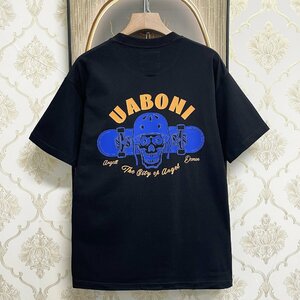 高級EU製＆定価2万◆UABONI*Paris*半袖Tシャツ*ユアボニ*パリ発◆コットン100％ 吸汗 ソフト 快適 遊び心 アメカジ ストリート 街着 M