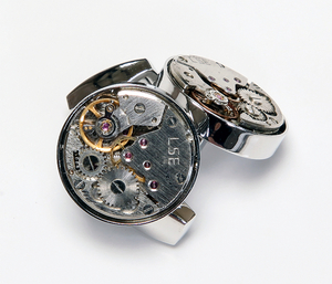 ★WATCH 時計のカフスボタン ギア ONYX-ART LONDON CLM107 WATCH MOVEMENT STEAMPUNK CUFFLINK ROUD RHODIUM