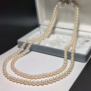 【2連ロング 61cm】93g アコヤ真珠 7.0-7.5mm ホワイト ネックレス 本真珠 アクセサリー SILVER pearl あこや パール