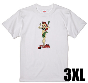 LADYLUCK Tシャツ H17 ハワイアン ロカビリー 50s 60s フラガール 白 3XL XXXL ホットロッド hotorod オールディーズ アメ車 タトゥー