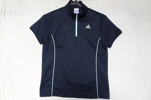 adidas/アディダス/半袖プルオーバー/スタンドカラー/ハーフジップ/身頃脇寄りギャザー/速乾性/スポーツ/紺/ネイビー/Mサイズ(8/29R6)