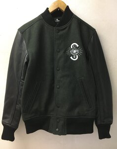 ◆Subciety サブサエティ 20aw STADIUM JKT 袖レザー メルトン スタジャン S カーキ ブラック 美品　定価49500円 スタジアム ジャケット