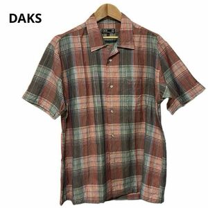 美品 DAKS ダックス 半袖シャツ チェック L 麻 しわ加工 おしゃれ