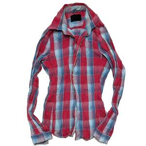 定価3.9万 junhashimoto WRINKLE CHECK HOOK SHIRTS 2 赤×青 ジュンハシモト チェックホックシャツ wjk akm 1piu